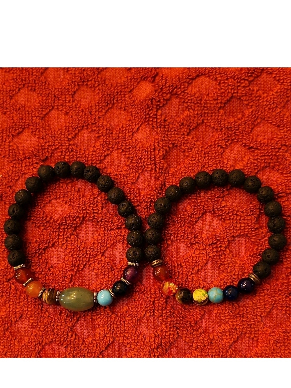 0056 Handmade Lava Bead Bracelet Set with Colorful Accent Beads
